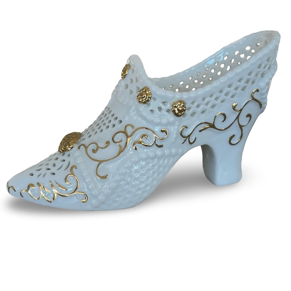 Museum of Jewelry Ceramic Reticulated Shoe with Gold Detail